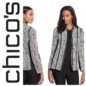 Chico's Blazer Jacket Knit Black Cream zebra animal office Chico’s 1, Medium 8